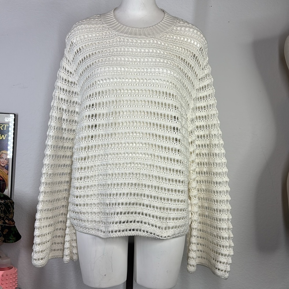 H&M Openwork Round Neck Dropped Shoulder crochet look Knit Top size M